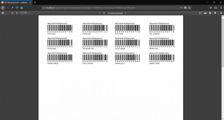 
	KÜPSİS Web Kütüphane Otomasyon Programı Küçük Barkod Basma Ekranı